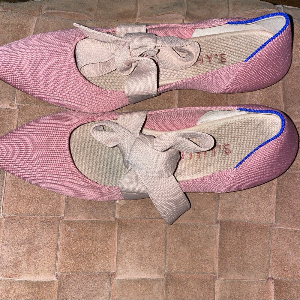 Rothy’s Mary Janes Shoes Ballet Flats Slippers Rosebud Size 8.5 Bow Strap Pink. - Picture 3 of 6
